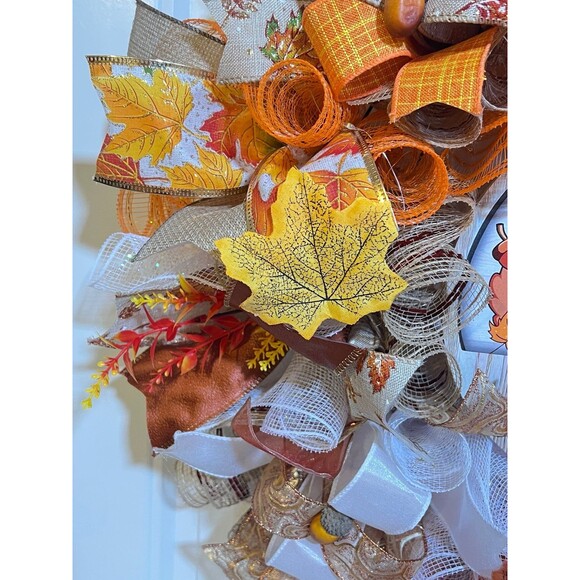 Handmade Hello Fall Welcome Door Wreath Acorn Leaf 22 in LED Thanksgiving W12 - Picture 7 of 10